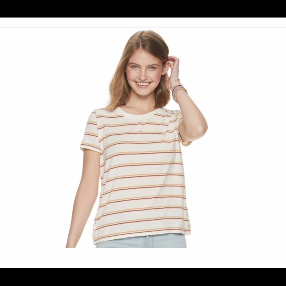 Juniors' Pink Republic Lace-Up‎ Side Tee